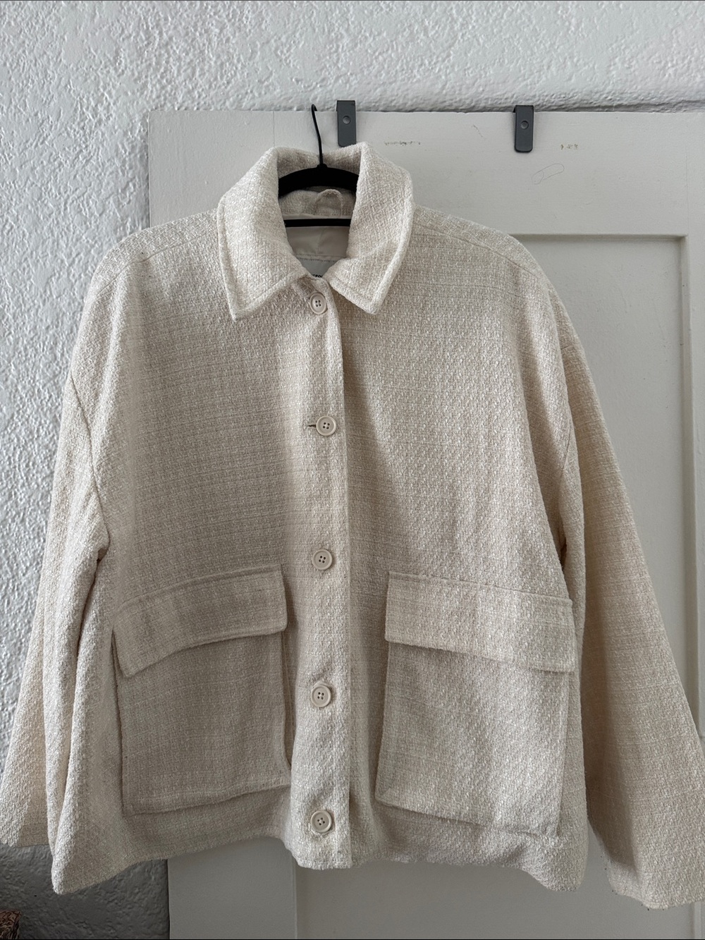Abercrombie & Fitch Cream Textured Button-Up Jacket